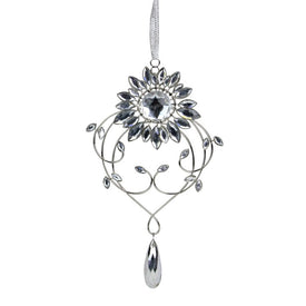 7.75" Silver Flower Jeweled Drop Christmas Ornament
