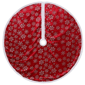 48" Red and White Snowflake Christmas Tree Skirt with a White Border