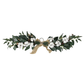 25" Unlit White Cotton and Foliage Christmas Twig Swag