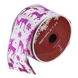 2.5" x 10 Yards Glistening Purple Reindeer and Star Christmas Wired Craft Ribbon