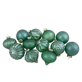 Green Finial and Glass Ball Christmas Ornaments Set of 12