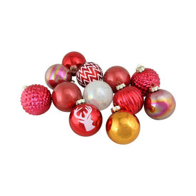 3" Red and Gold Multi Textured Two-Finish Glass Ball Christmas Ornaments Set of 12