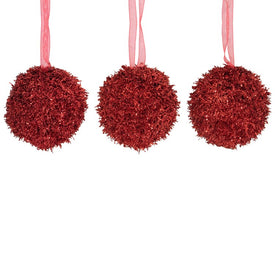 3" Red Shatterproof Holographic Glitter Ball Christmas Ornaments Set of 3