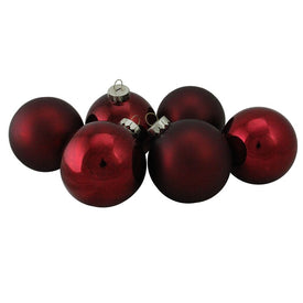3.25" Burgundy Red Two-Finish Glass Ball Christmas Ornaments Set of 6