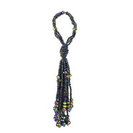 7" Purple and Green Beaded Ball with Tassels Christmas Ornament