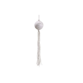 12" White Glitter Shatterproof Tassels and Beads Ball Christmas Ornament