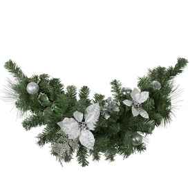 30" Unlit Silver Poinsettia and Pine Cone Artificial Christmas Swag