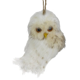 6" White and Brown Faux Fur Owl Christmas Ornament