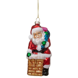 5" Santa Down the Chimney Hanging Glass Christmas Ornament