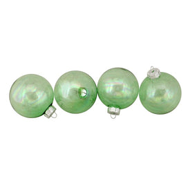 3.25" Green and Clear Shiny Iridescent Glass Ball Christmas Ornaments Set of 4