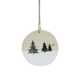 3.9" Winter Pine Trees on Wood Disc Christmas Ornament