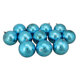 4" Turquoise Blue Shatterproof Shiny Ball Christmas Ornaments Set of 12