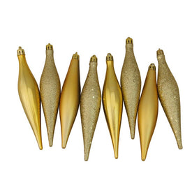 6" Gold Shatterproof Four-Finish Christmas Finial Drop Ornaments Set of 8