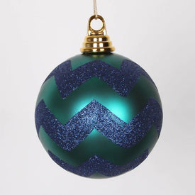 4.75" Two-Finish Teal Green and Navy Blue Chevron Shatterproof Ball Christmas Ornament