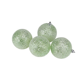 3" Light Green Glittered Shatterproof Ball Christmas Ornaments Set of 4
