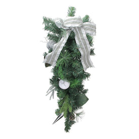 32" Unlit White Bow and Pine Cone Artificial Christmas Teardrop Swag
