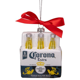 3.25" Red White and Yellow Corona Six Pack Glass Christmas Ornament Set of 6