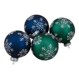 2.5" Dark Blue and Green Glass Matte Ball Christmas Ornaments Set of 4