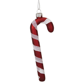 4.25" Red and White Glass Candy Cane Christmas Ornament
