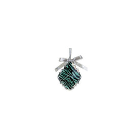 5.5" Teal Green and Black Glittered Zebra Print Teardrop Prism Christmas Ornament