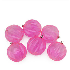 3" Pink Rhombus Cut Shatterproof Transparent Ball Christmas Ornaments Set of 6