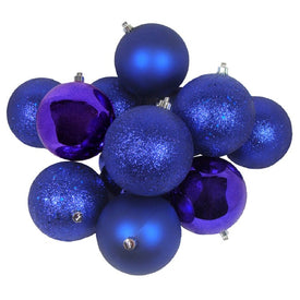 4" Indigo Blue Shatterproof Four-Finish Ball Christmas Ornaments Set of 12