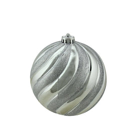 5.5" Silver Swirl Shatterproof Two-Finish Ball Christmas Ornament