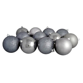 4" Gray Shatterproof Four-Finish Ball Christmas Ornaments Set of 12