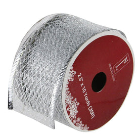 2.5" x 120 Yards Glittering Silver Metallic Lattice Christmas Wired Craft Ribbons Pack of 12