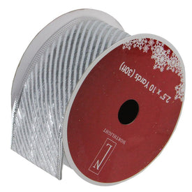 2.5" x 10 Yards Shiny Silver Diagonal Striped Wired Christmas Craft Ribbon