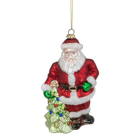 5.5" Classic Red Santa with Tree Hanging Glass Christmas Ornament