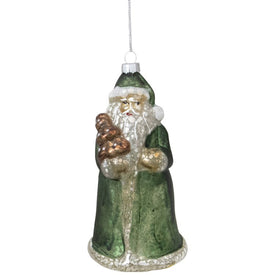 5.5" Nordic Green and Gray Santa Hanging Glass Christmas Ornament
