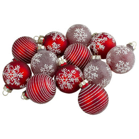 1.75" Red Glass Christmas Ornaments Set of 12
