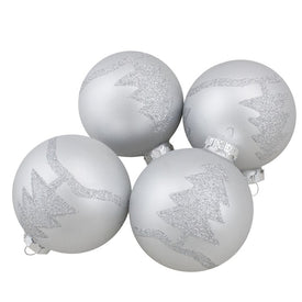3.25" Silver Glass Ball Christmas Ornaments Set of 4
