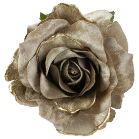 Beige and Gold Artificial Rose Clip-On Christmas Ornament