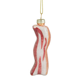 3.5" Pink and White Strip of Bacon Glass Christmas Ornament