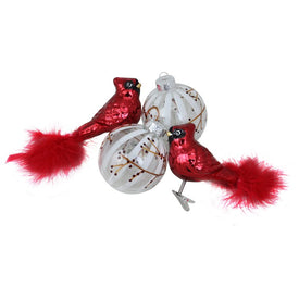 6.25" Red and White Cardinal Birds Glass Finish Ball Christmas Ornaments Set of 4