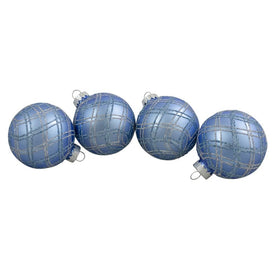 2.75" Blue and Silver Plaid Glitter Glass Ball Christmas Ornaments Set of 4