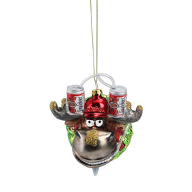 4.5" Gray and Red Moose with Beer Helmet Christmas Ornament