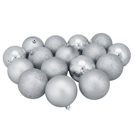 3" Silver Splendor Shatterproof Four-Finish Ball Christmas Ornaments Set of 16