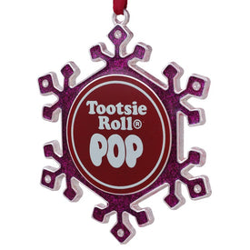 3.5" Silver-Plated Pink Snowflake Tootsie Roll Pop Candy Logo Christmas Ornament with European Crystals