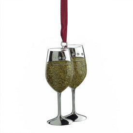 3.25" Gold and Silver-Plated Glitter Wine Glasses Christmas Ornament