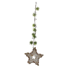 25" Brown and Green Artificial Mini Pine Needle Sprig with Star Hanging Spray
