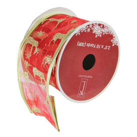 2.5" x 120 Yards Red and Gold Reindeer Wired Christmas Craft Ribbon Club Pack of 12