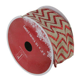 2.5" x 120 Yards Red and Brown Chevron Wired Christmas Craft Ribbon Club Pack of 12