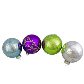 4" Multi-Color Shiny Glass Ball Christmas Ornaments Set of 4