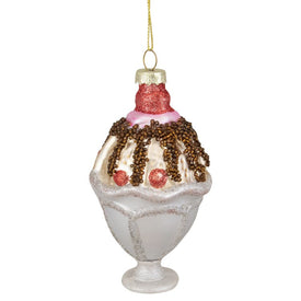 4.5" Chocolate Ice Cream Sundae Glass Christmas Ornament