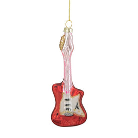 5.25" Red and Silver Glass Bass Guitar Christmas Ornament