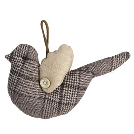 8" Brown and Beige Plaid Bird with Wings Christmas Ornament