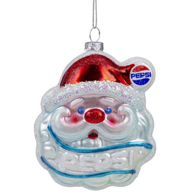 4.5" Blue and Red Glittered Santa Claus Head Pepsi Christmas Ornament